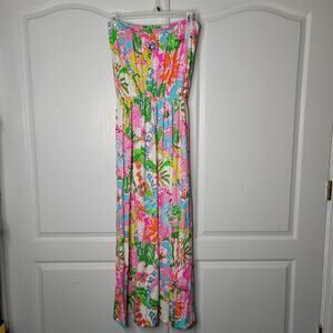 Lilly Pulitzer for Target Long Maxi Dress Strapless Elastic Waist Nosey Posey XL